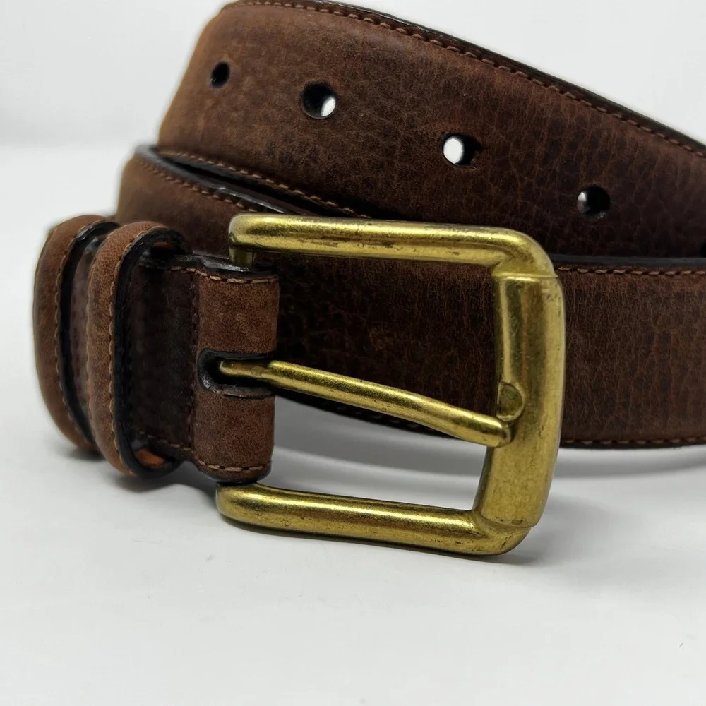 Vintage Brighton Brown Textured Leather Belt Brass Buckle Women's‎ Size 32